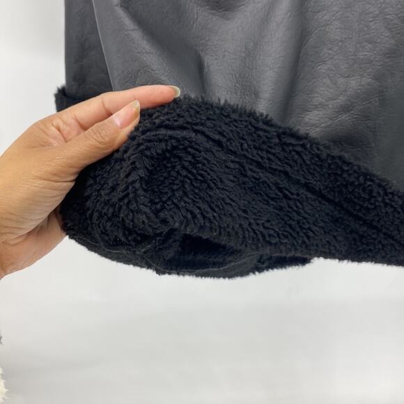 Bryn Walker faux leather fleece lined full zip hooded coat minimalist size S - Picture 8 of 8